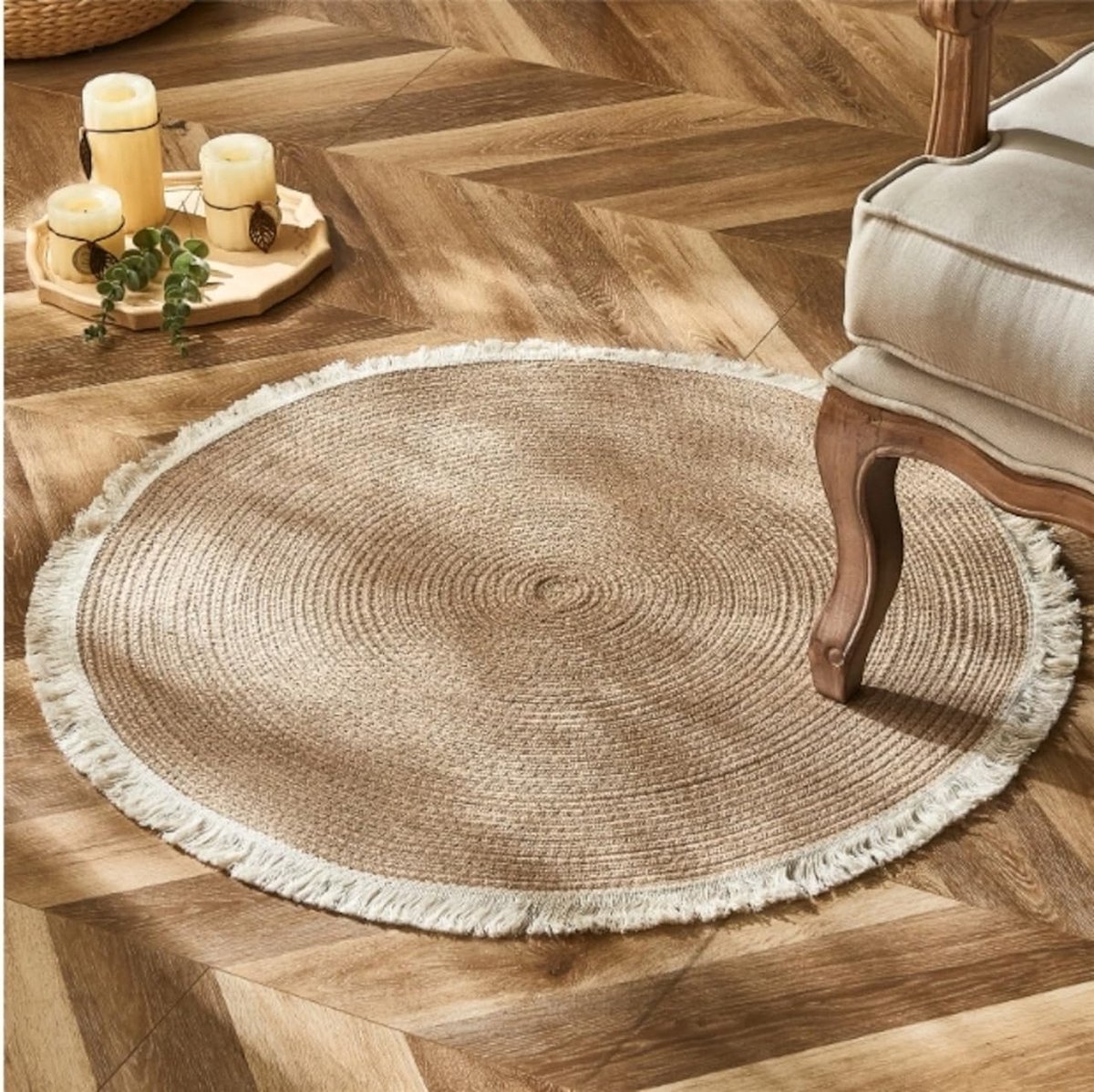 LaMoussawi ® Ronde Handgemaakte Vloerkleed van Hoogwaardige Katoen met Boho-Stijl en Kwastjes in Retro-Stijl